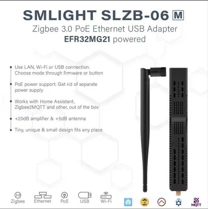SMLIGHT SLZB-06M – Zigbee/Thread/Matter PoE USB Hub (Novo, selado)