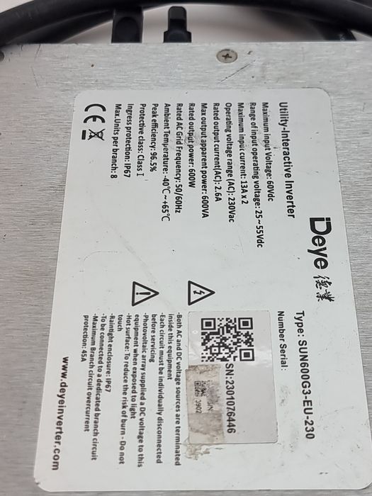 Інвертор Deye SUN600G3-EU-230, для сонячних панелей (2624)