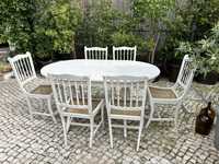 Mesa de jantar e 6 Cadeiras Brancas de Palhinha
