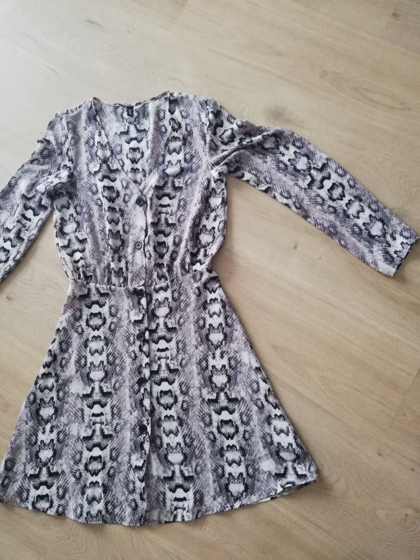 Sukienka wężowa skóra 36 S h&m brązowa beżowa