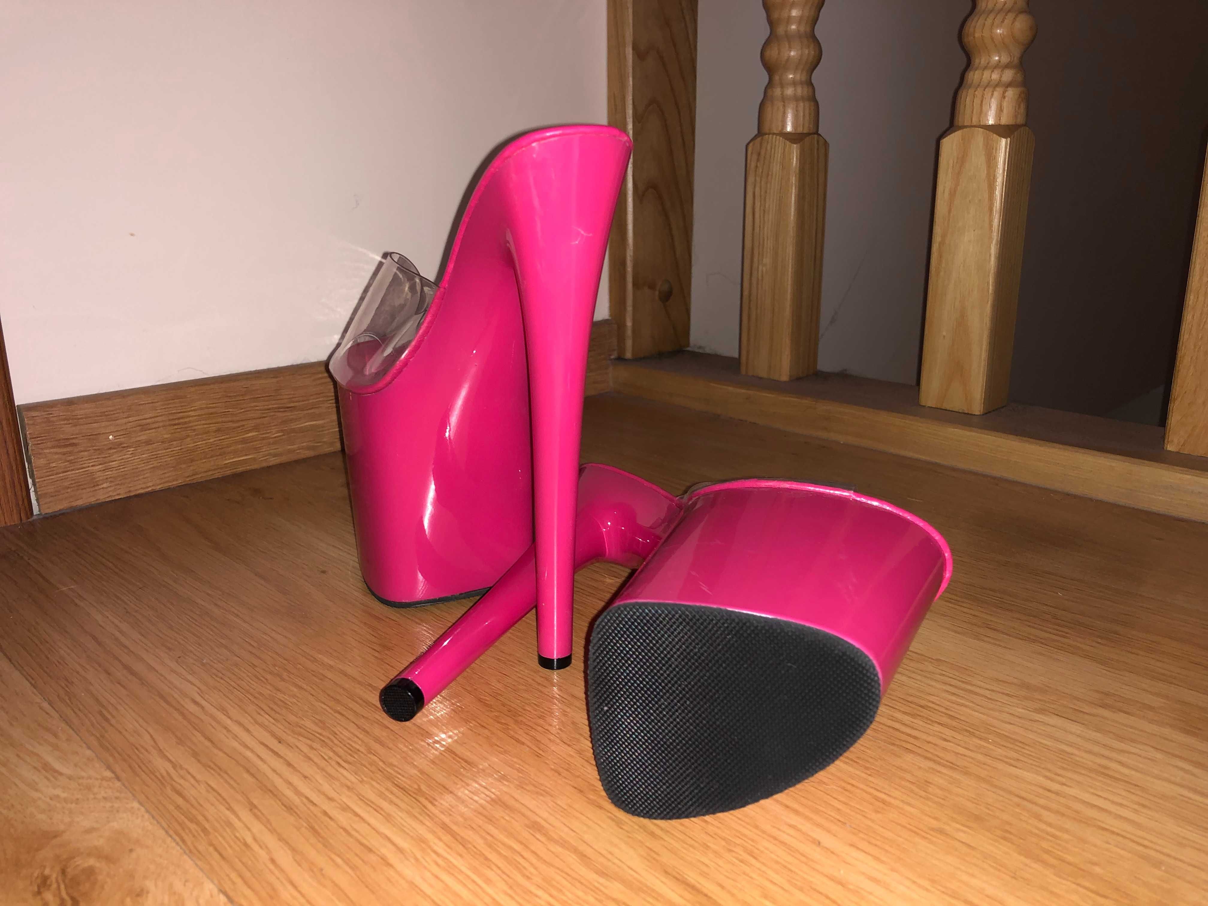 23/ OD RĘKI 36 Szklanki gogo szpilki obcasy 20cm klapki różowe fuksja
