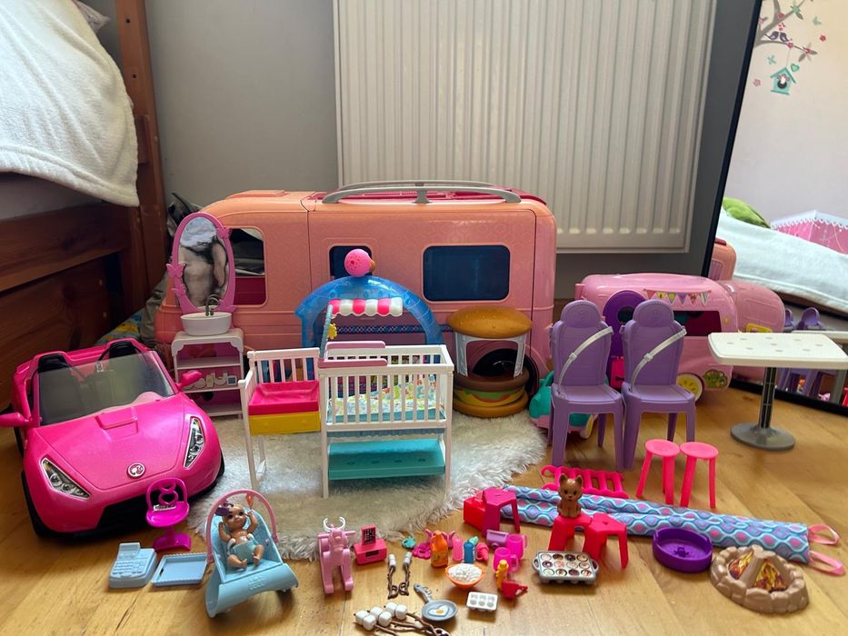 Mega zestaw Barbie kamper przyczepa auto i akcesoria