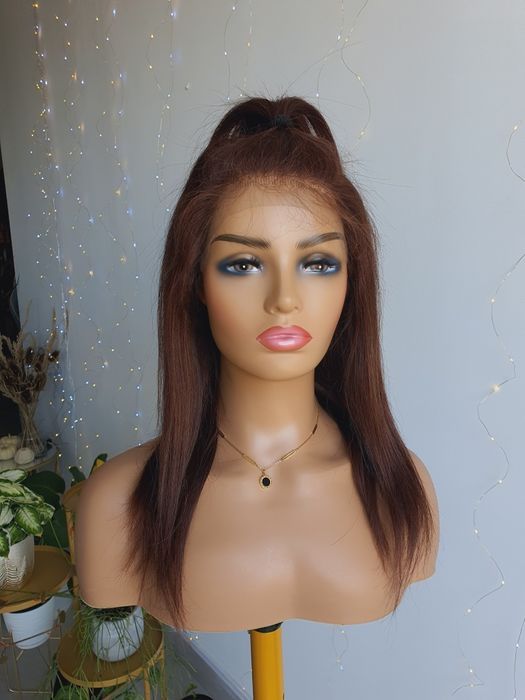 Peruka z włosów naturalnych ludzkich w 100% kasztanowy brąz Olga 50 cm