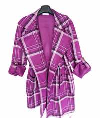 nowy damski wiosenny płaszcz rozmiar uniwersalny fioletowy krata+komin