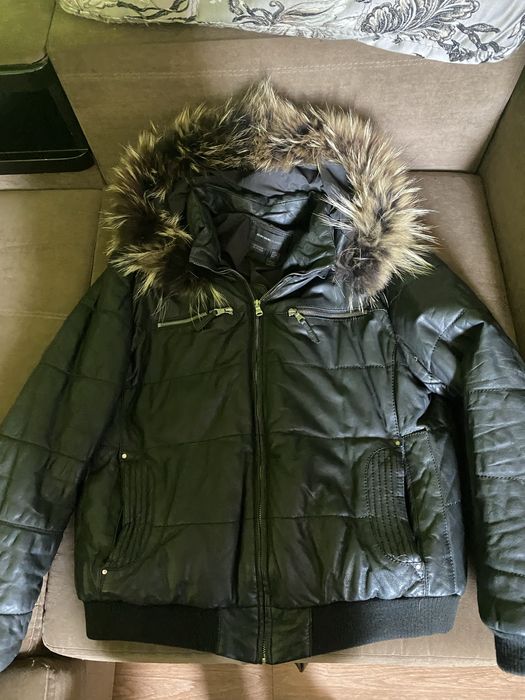 Кожана тепла зимова куртка чоловіча