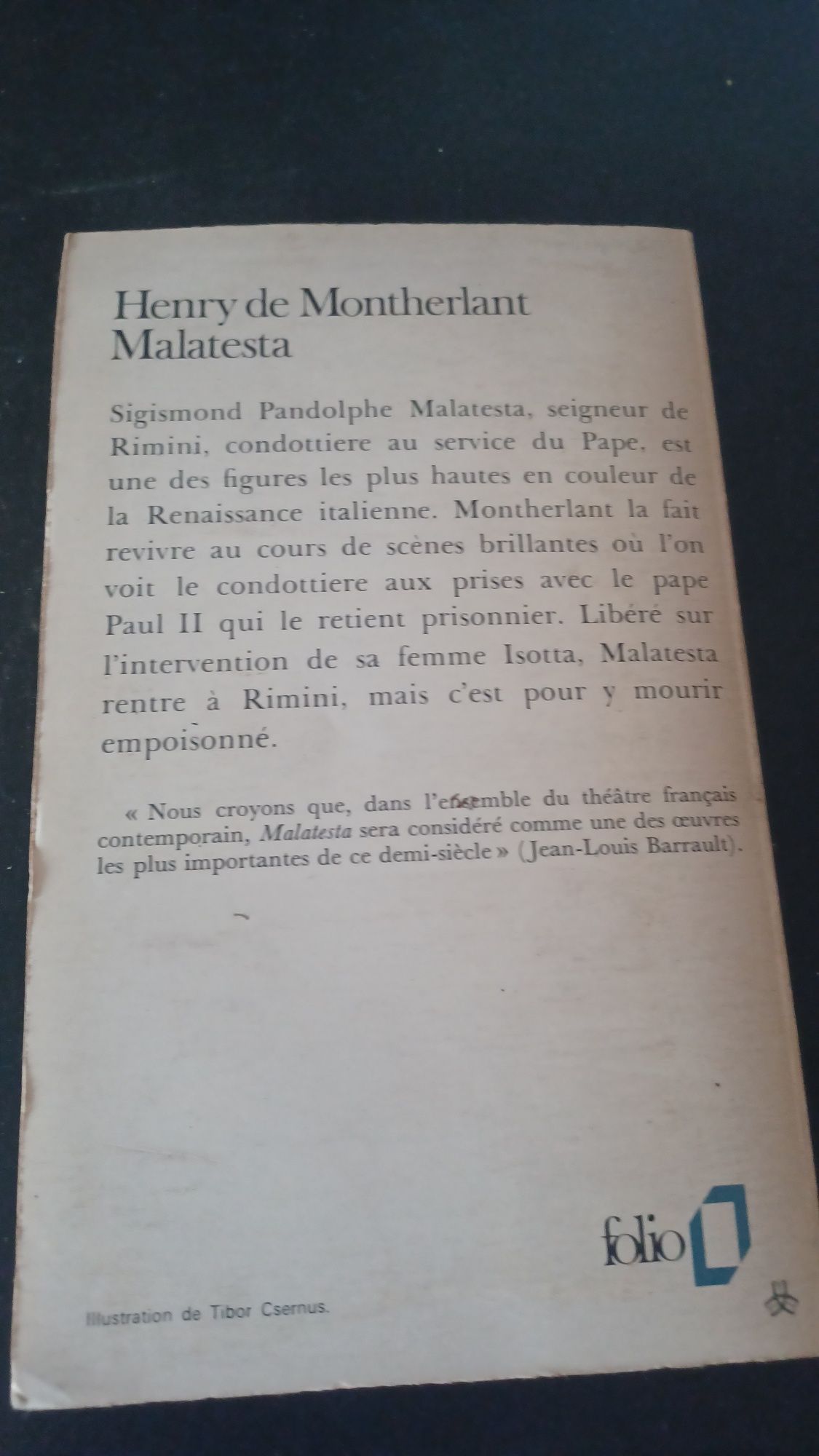 Livro "Malatesta" de Henry de Montherlant