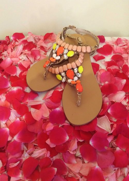 Cosmoparis Biżuteryjne skóra sandały z kryształkami style Saint-Tropez