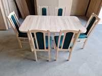 Nowe: Stół + 6 krzeseł,  sonoma + zielona butelkowy , dostawa PL