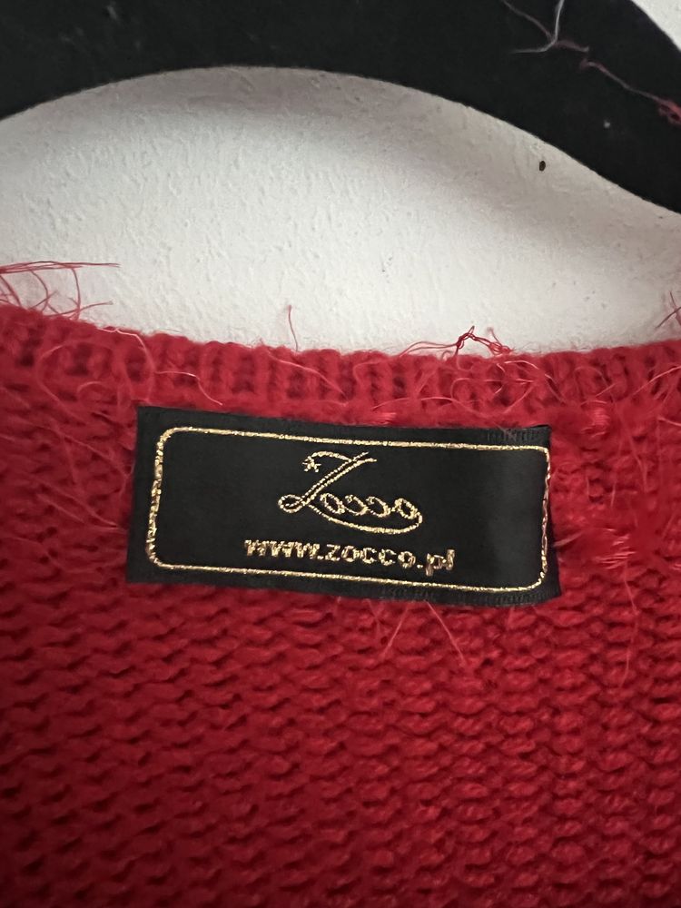 Sweter z frędzlami Zocco czerwony oversize umiwersalny