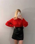 Pieces S 36 sweter czerwony szeroki oversize, balonowe rękawy