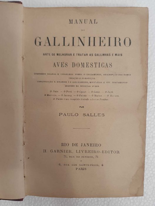 Antigo Manual do Gallinheiro, de Paulo Salles, Editora H. Garnier