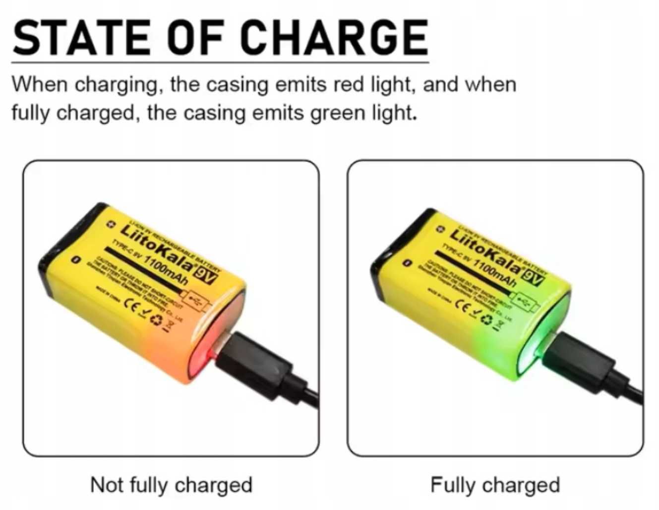 Akumulator Bateria LiitoKala 6F22 USB 9V 1100mAh Li-ion z USB typu C