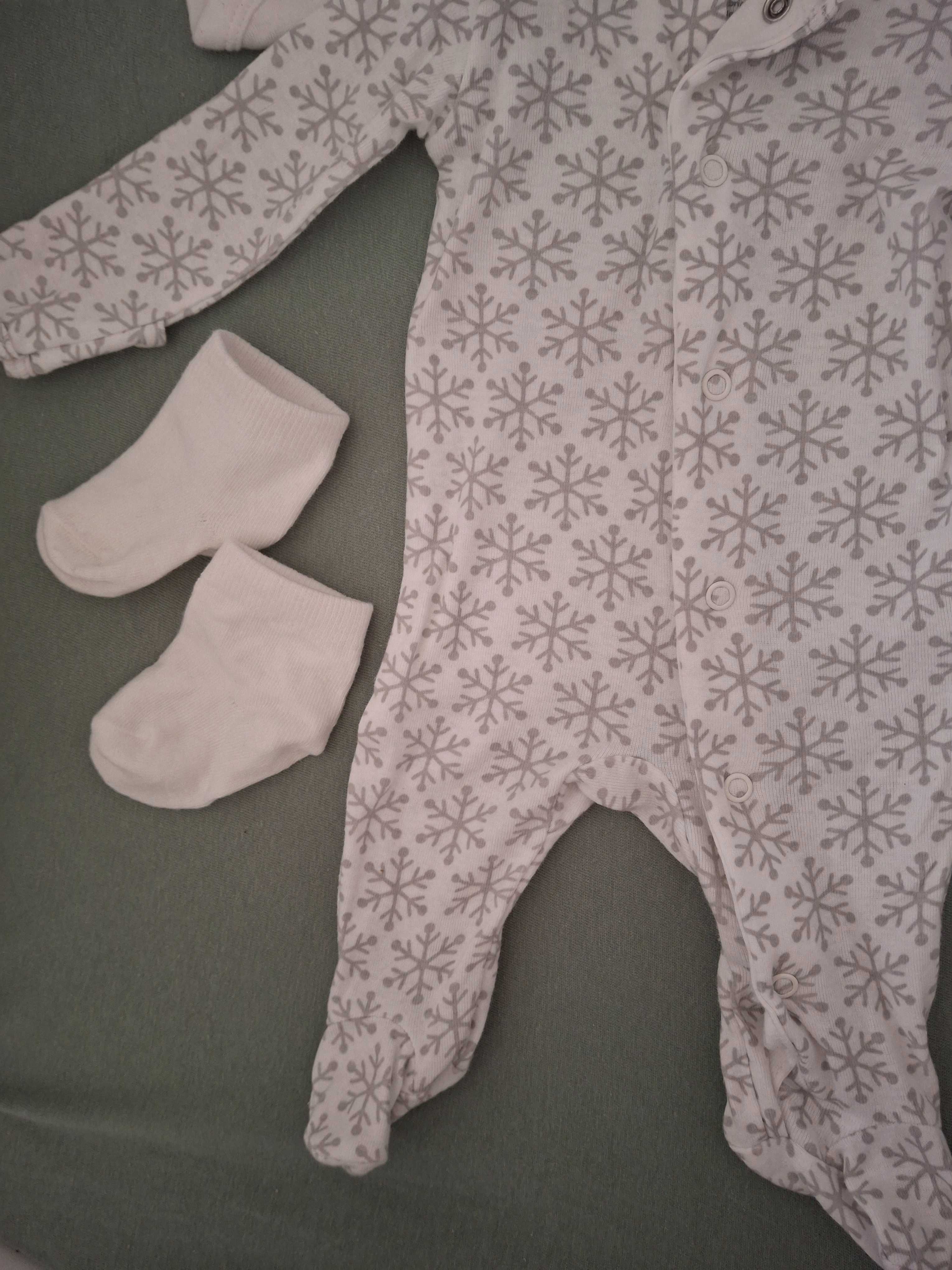 Nowe body carters śpiochy śnieżynki białe minimalizm newborn 50 56