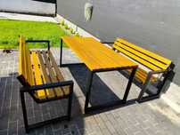 Meble ogrodowe tarasowe metalowe drewniane loft zestaw ławki stół
