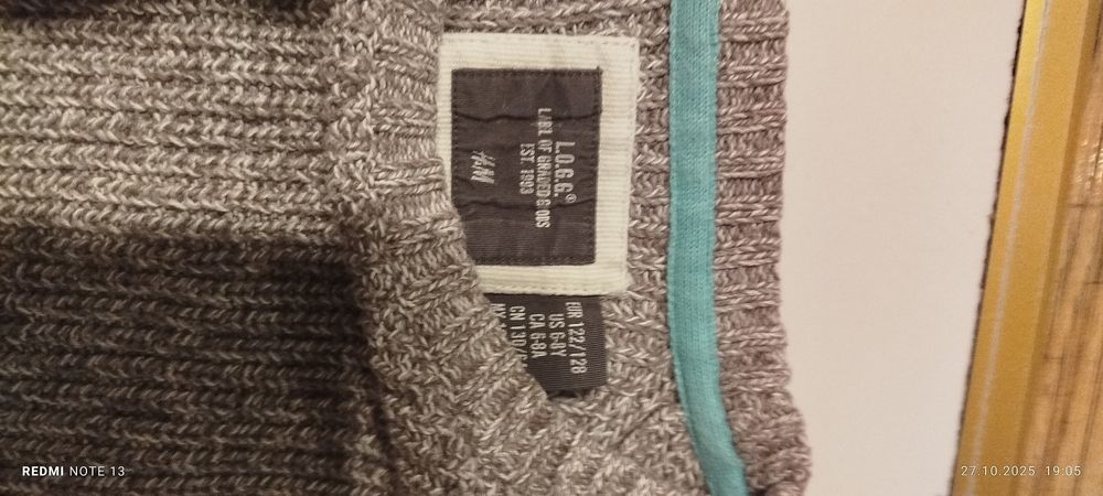 H&M sweter 100% bawełna szary 122 128