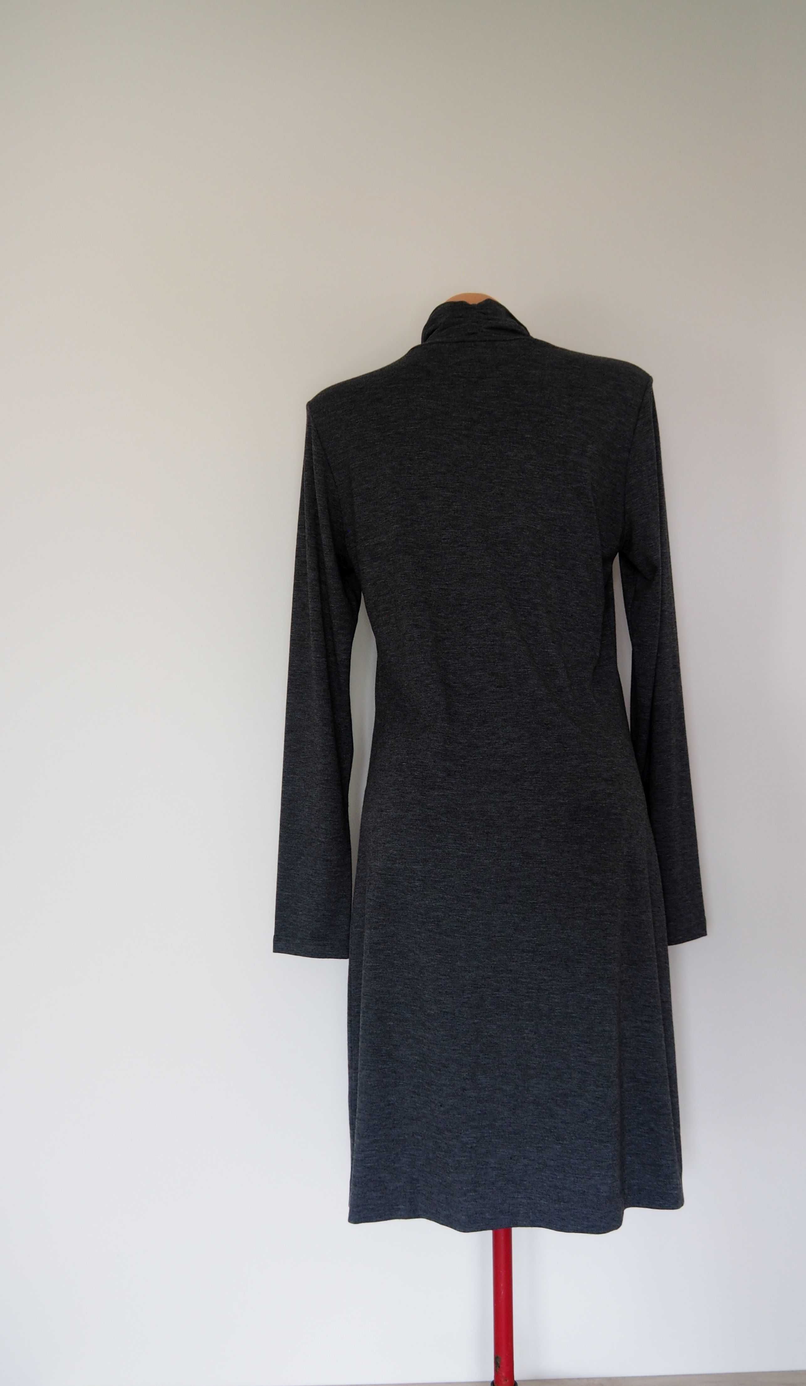 Sukienka dzianinowa, szara, melanż, 36, 38 długi rękaw, Made in Poland