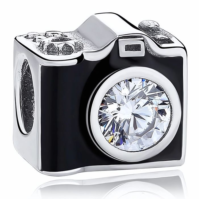 Rodowany Srebrny Charms Do Pandora Aparat Fotograficzny Camera Gs163