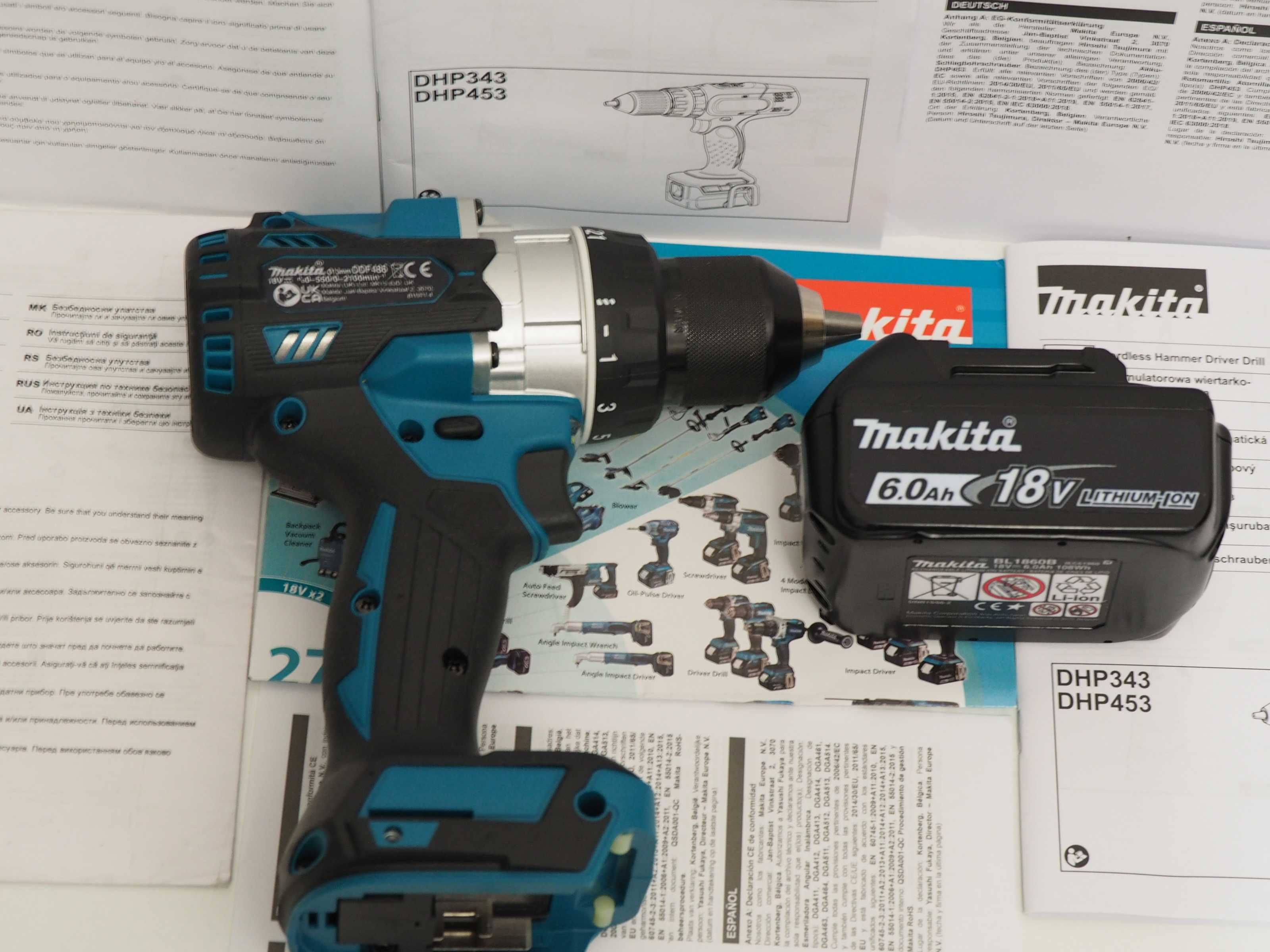 MAKITA DDF 486 wkrętarka bezszczotkowa 130Nm+ aku 18v 6Ah