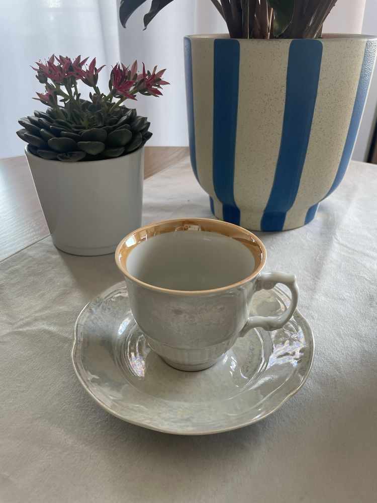 Porcelana Włocławek unikatowy perłowy zestaw kawowy