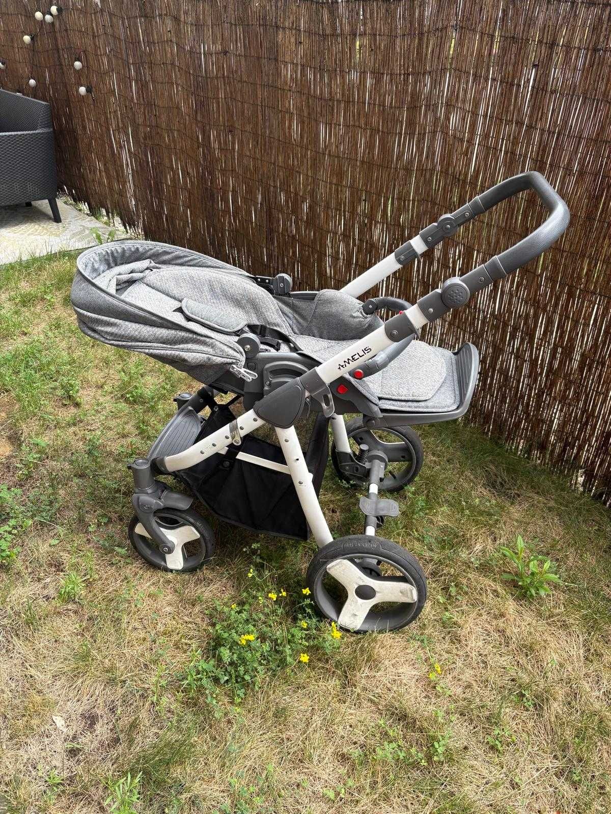 Wózek wielofunkcyjny 2w1 Amelis gondola + spacerówka szary melanż KRK