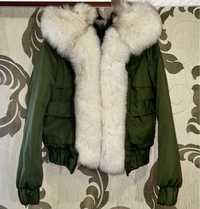 Бомбер зимовий куртка з натуральним хутром песець
