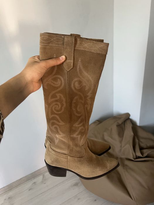 Ковбоки Zara замшеві, чоботи беж 39р