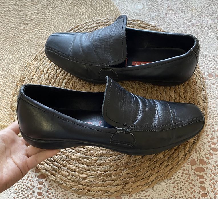 Туфли лоферы кожаные кожа шкіра туфлі шкіряні оригінал Prada