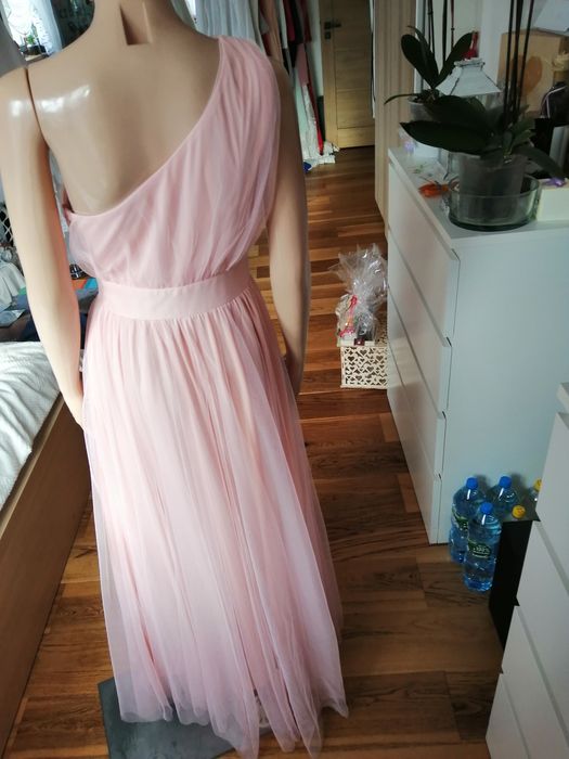 Długa morekowa koralowa sukienka maxi na jedno ramię 36 S Boohoo