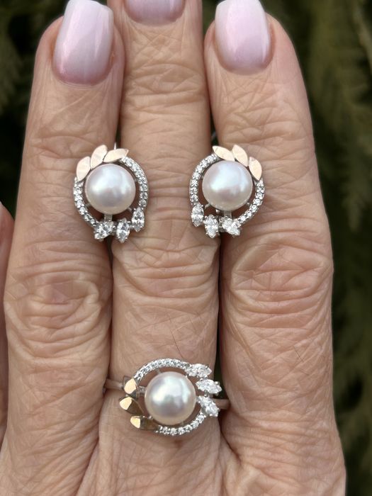 Новий срібний набір з золотом і перлами