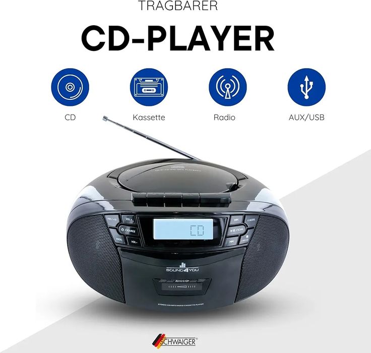SCHWAIGER -658026- Портативний CD плеєр з касетами та радіо | MP3 | US