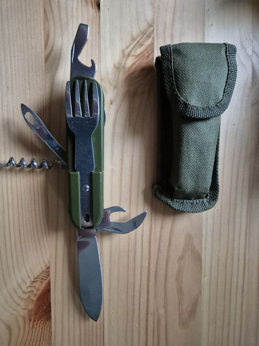 трофейный нож складной с ложкой и вилкой мультитул