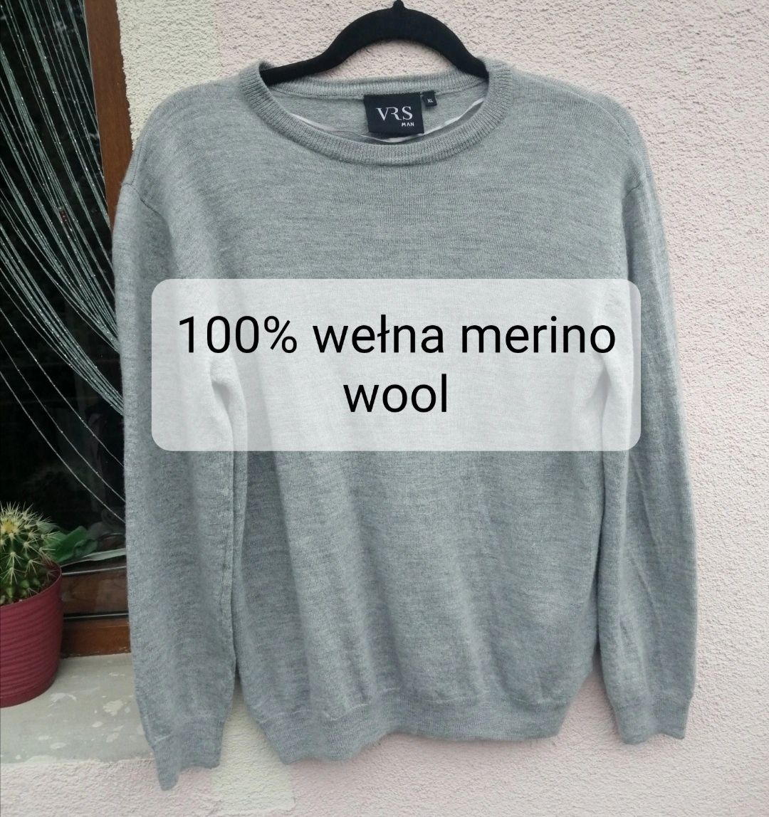 Sweter szary L  100% wełna merino wool