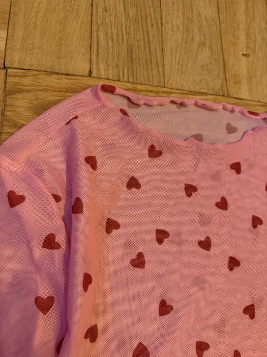 Bluzka różowa siatka serduszka prześwitująca