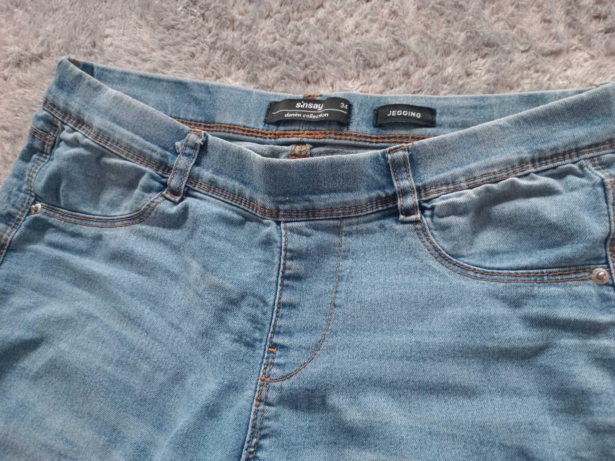 Jegginsy blue Sinsay 34, xs miękki jeans, dopasowują się do figury