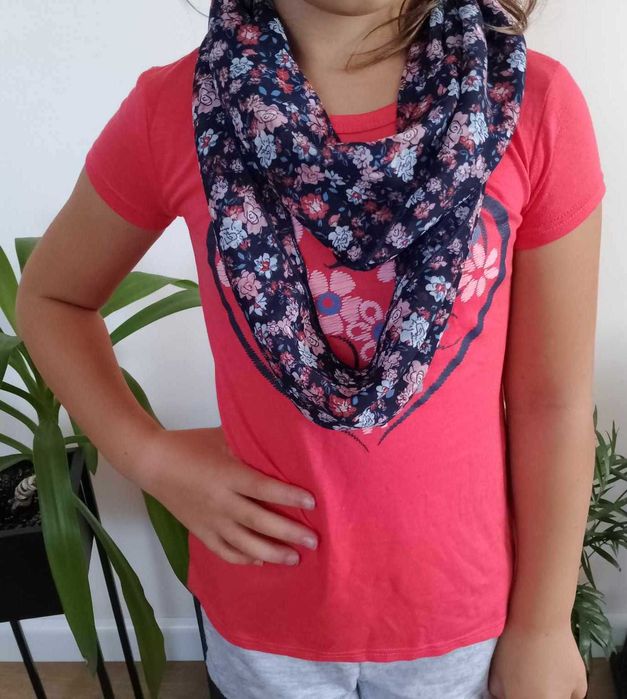 nowa bluzka 110/116cm+apaszka komin koszulka róż malinowy 5-6 lat