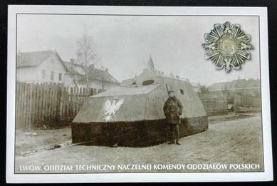 Pocztówka Militaria Samochód pancerny Józef Piłsudski Lwów '18 reprint