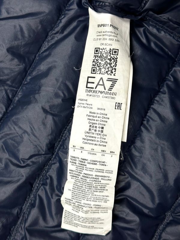 Ea7 Emporio Armani Cienka Puchowa Kurtka Męska Pikowana Logowana r. S
