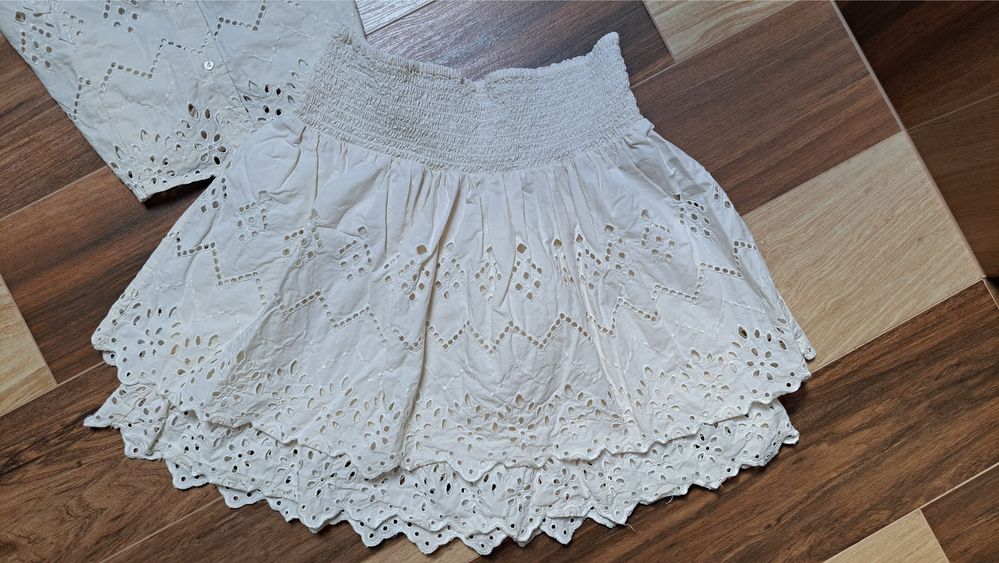 Komplet ażurowy Zara r.M spódnica bluzka ecru hafty kpl blogerski boho