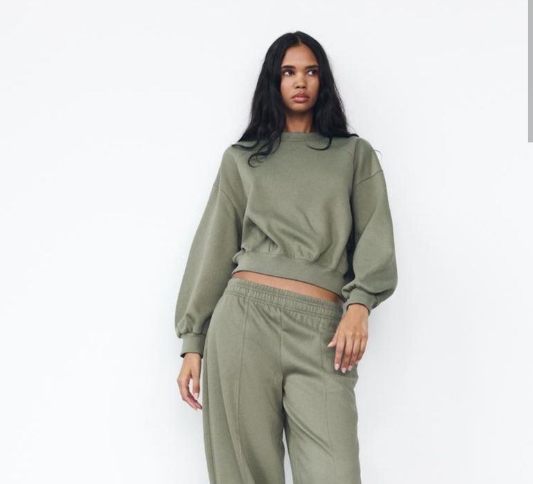 ZARA nowy dres oversize bluza spodnie khaki M ciepły