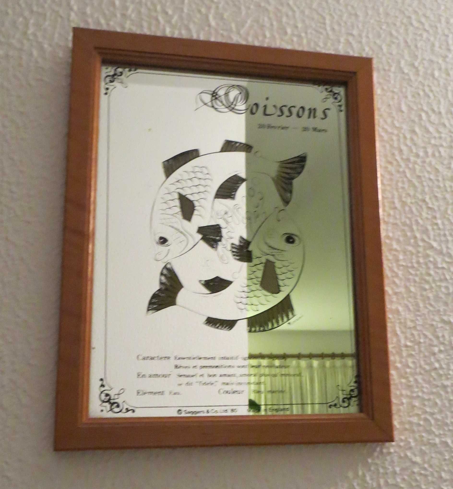 Quadro pintura Sobre espelho Signo Peixes - Made in England 27 x 21 cm