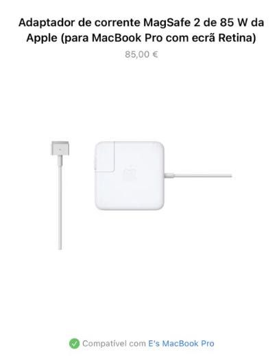 Magsafe 2 carregador apple macbook pro - ficha T - USADO