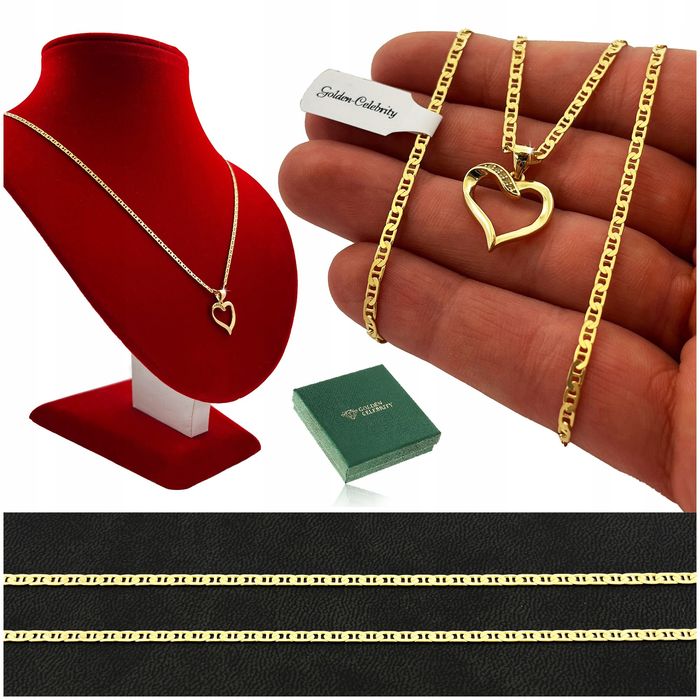 Elegancki Łańcuszek Gucci + Serce Serduszko Z Cyrkoniami Srebro 925 Pr