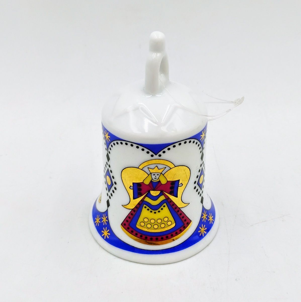 Dzwonek porcelanowy bombka anioł świąteczna porcelana retro złocony