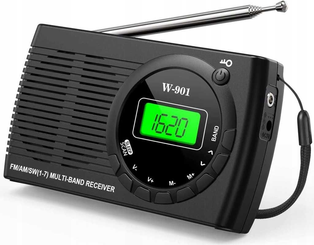 Radio bateryjne FM AM SW zegar LCD przenośne WODEKE W-901 KIESZONKOWE