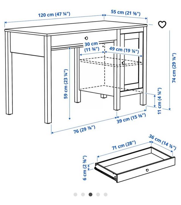 Biurko z szufladą Ikea hemnes biała bejca, organizer gratis