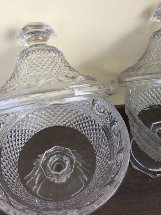 Par Compoteiras em vidro cristal incolor -- Antigos