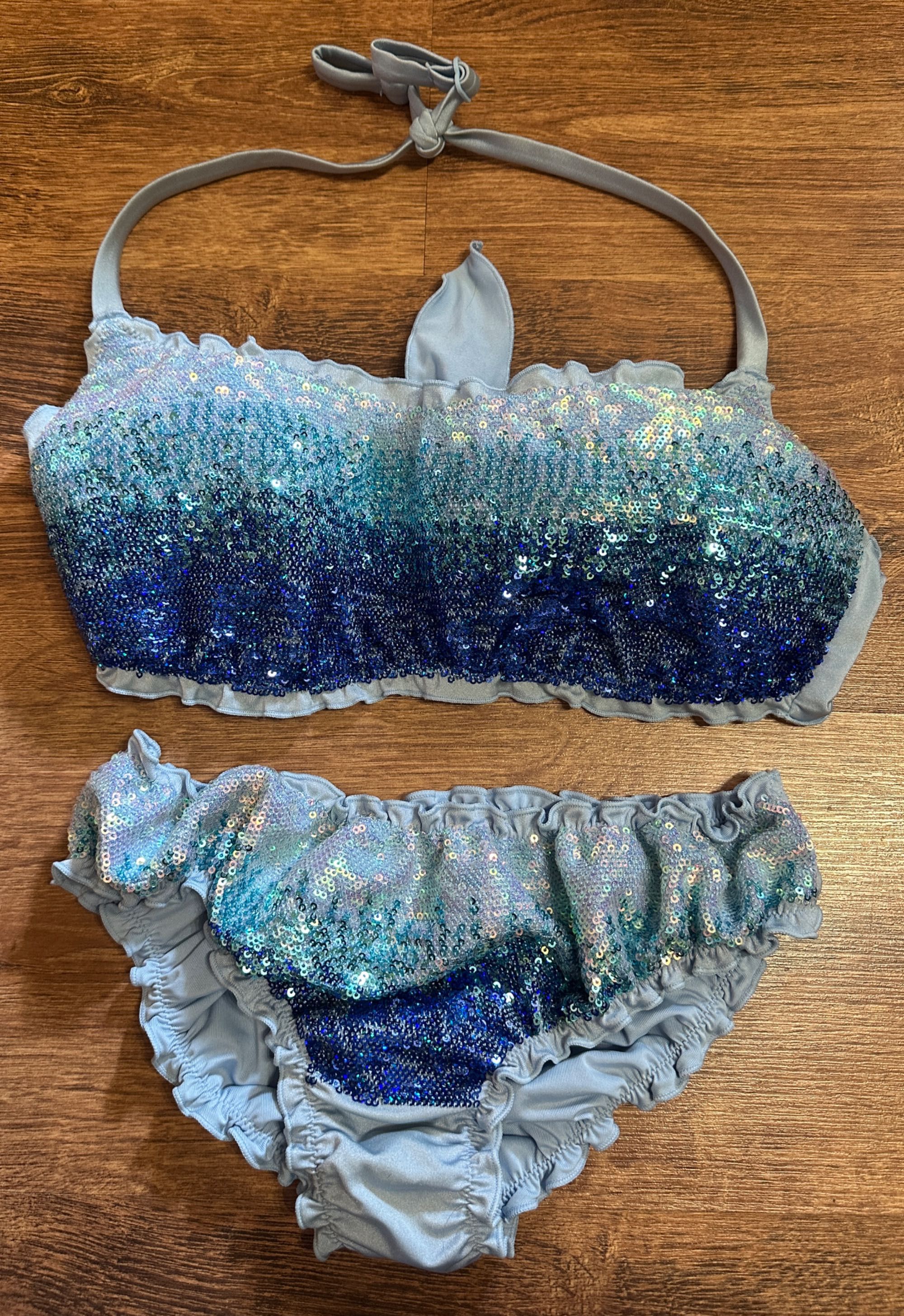 Niebieskie błękitne bikini cekiny Syrena wiązany Calzedonia Cobey M C