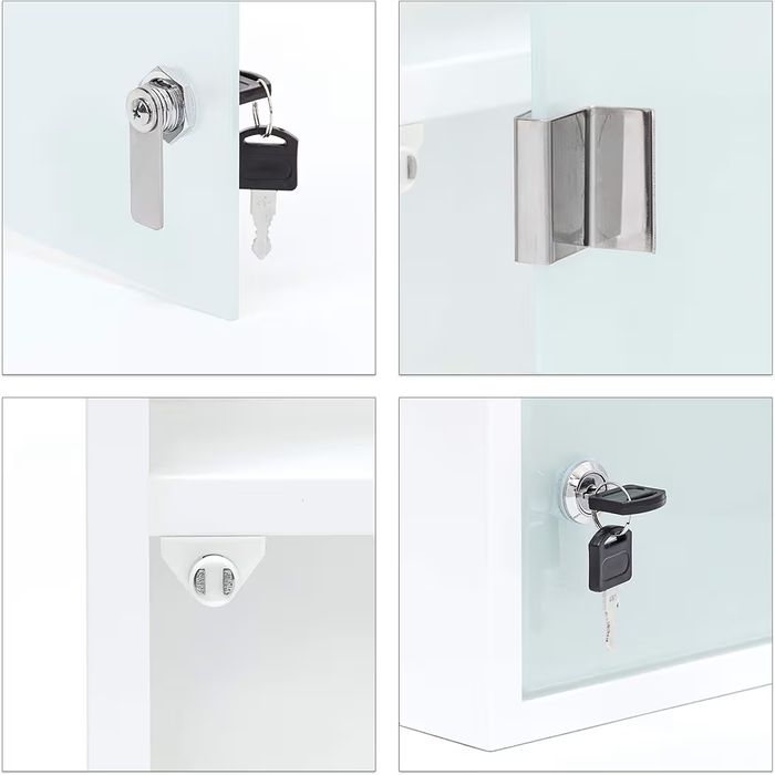 Szafka na leki z metalu i szkła, szafka apteczna do łazienki,