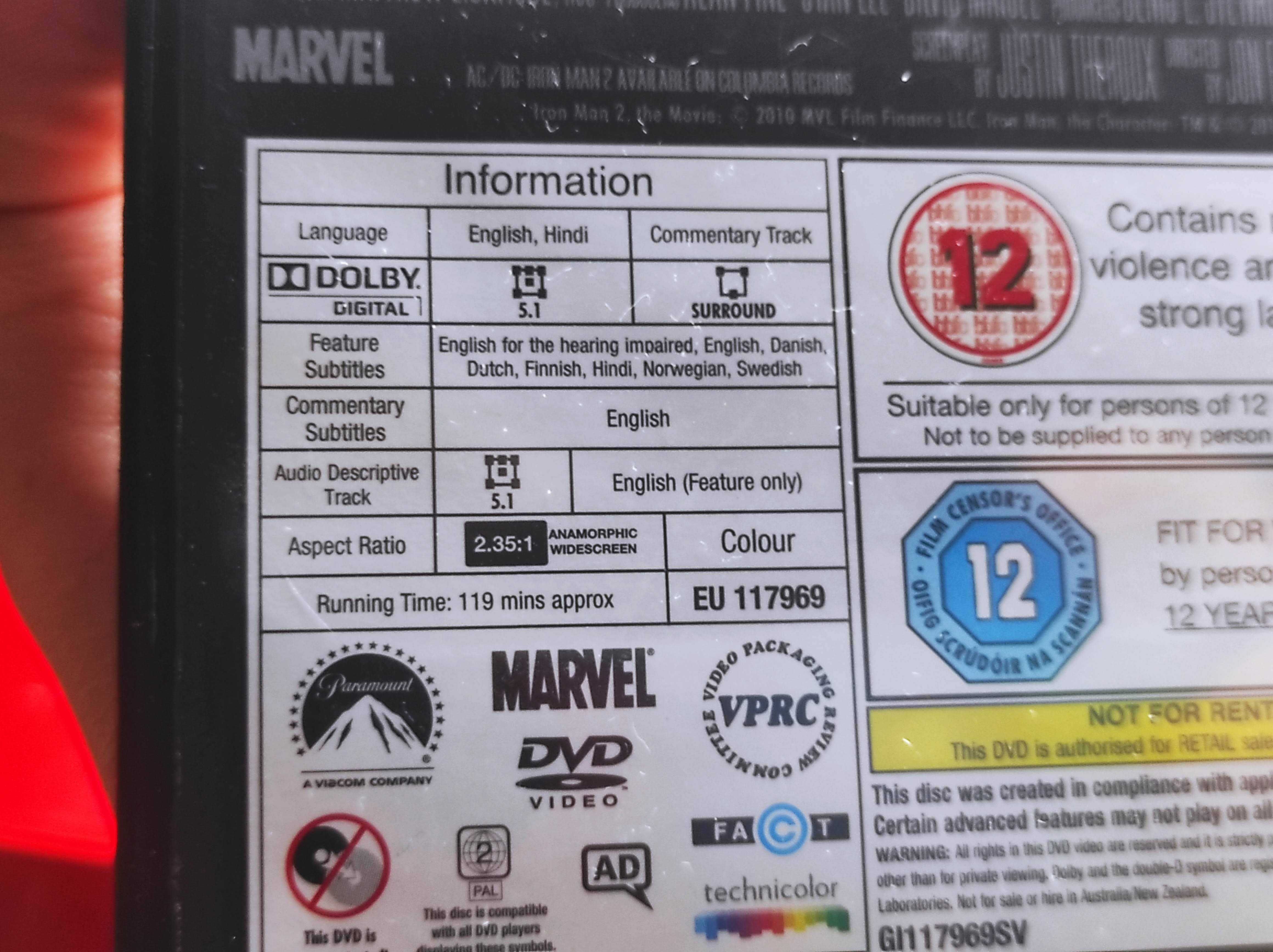 DVD film Iron Man 2 Marvel