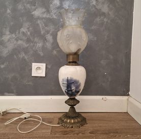 Lampa delft holenderska ceramika mosiądz